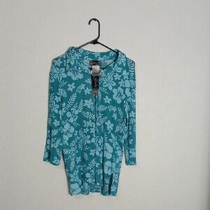 $MAKE OFFER$ Vintage Slinky Brand Turquoise Floral Top